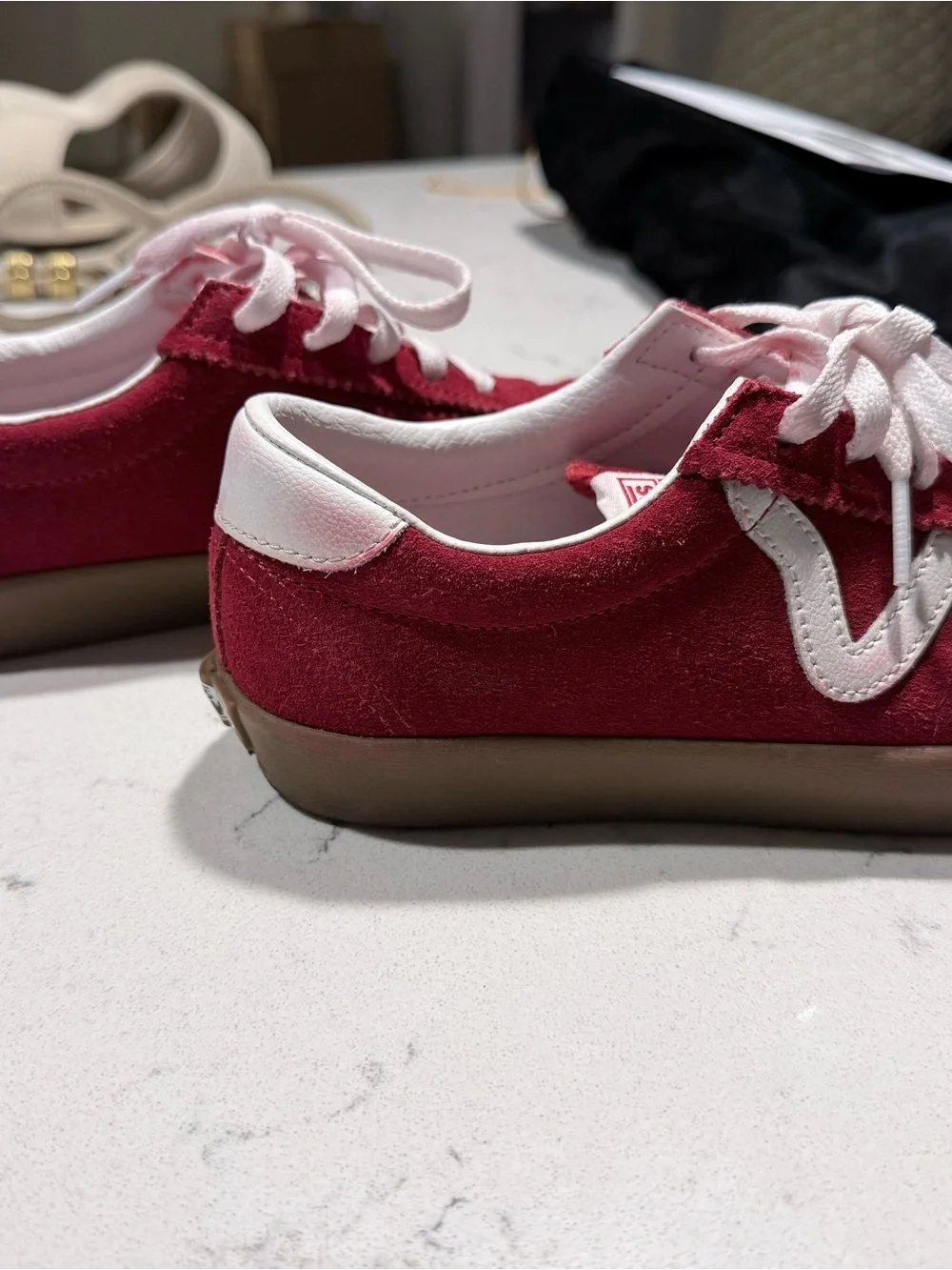 Vans Women's Suede Lace-Up Sneakers in Wine with White Stripe